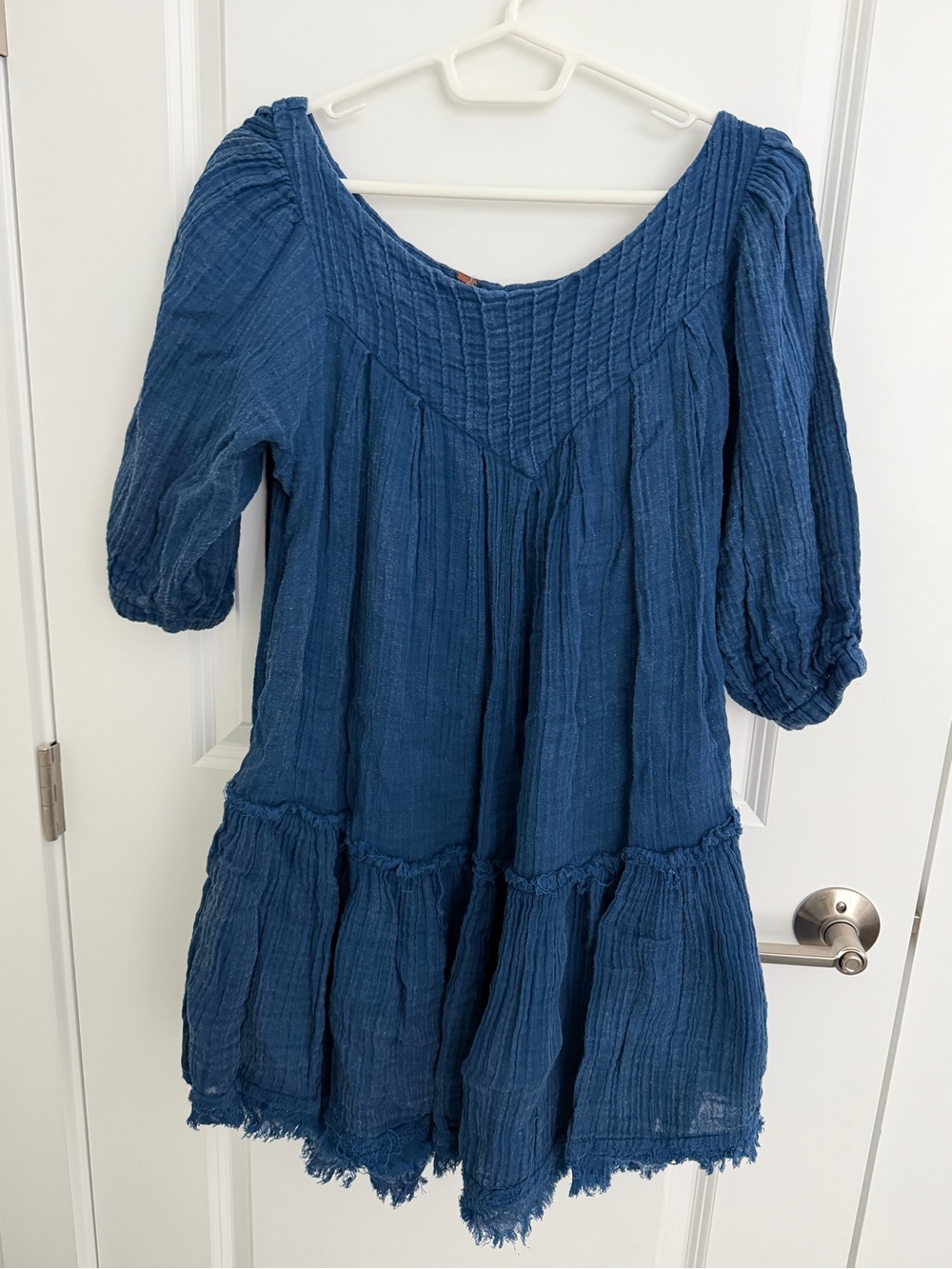 Free People Indigo Blue Gauze Tiered Peasant Dress